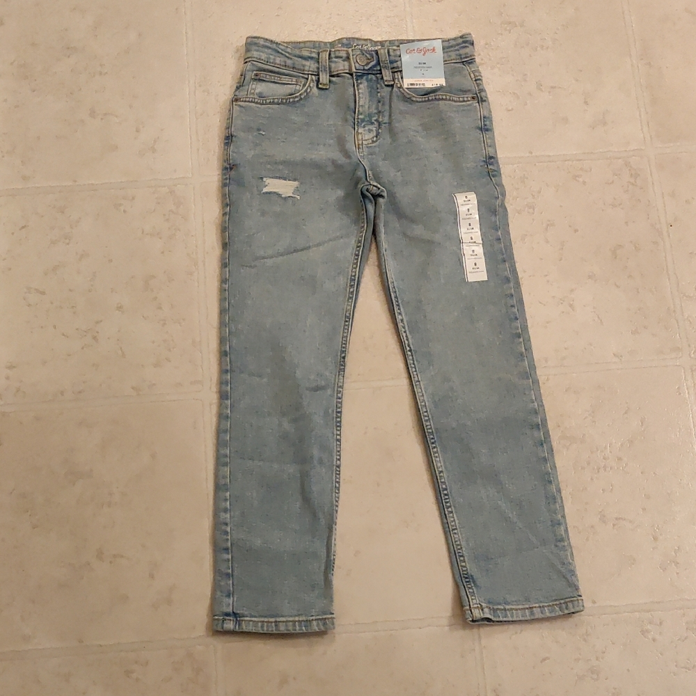 New! Cat & Jack Slim Adjustable Waist Stretch Boys Blue Jeans Sz 8